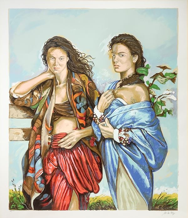 Massimo Di Febo - Due giovani donne in abiti colorati