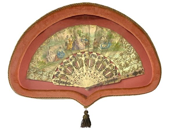 Hand-painted fan with genre scenes from "the company of art"