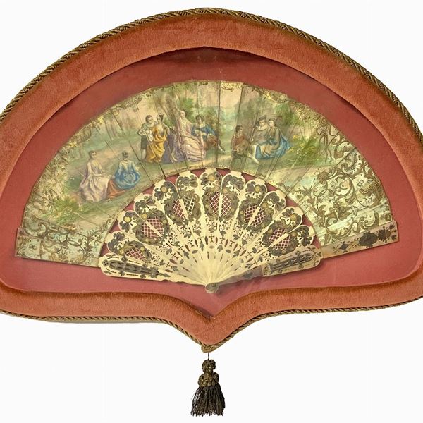 Hand painted fan with everyday life scenes. The company of art