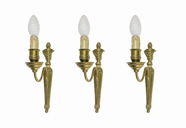N. 3 applique with a light in golden brass, empire style
