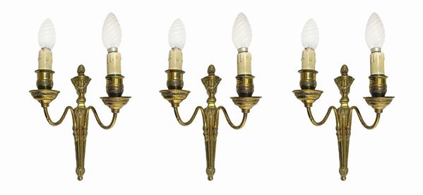 N. 3 Applique with two lights in golden brass, empire style