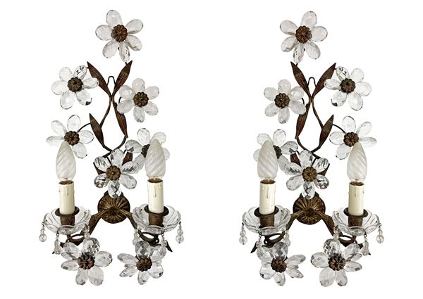 Pair of double-light brown brass applique