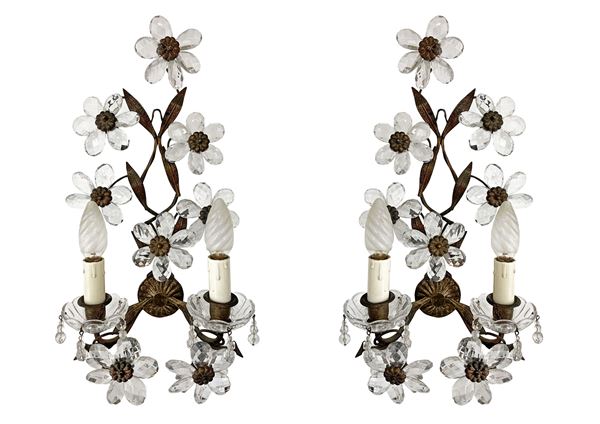 Pair of double-light brown brass applique