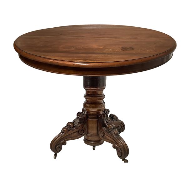 Extendable oval table in mahogany wood, four-spoke foot