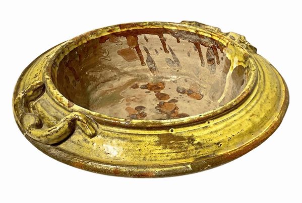 Caltagirone majolica brazier in shades of yellow