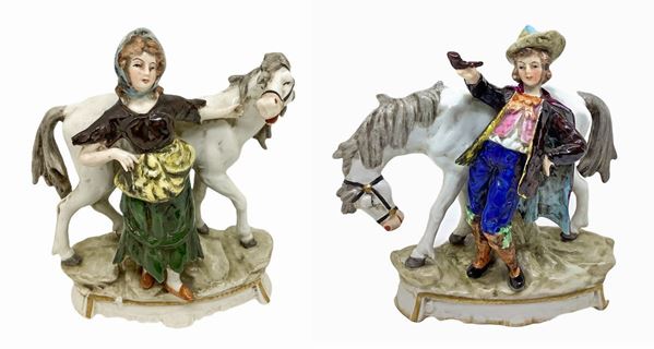 Capodimonte - Pair of figurines with horse, capodimonte brand.