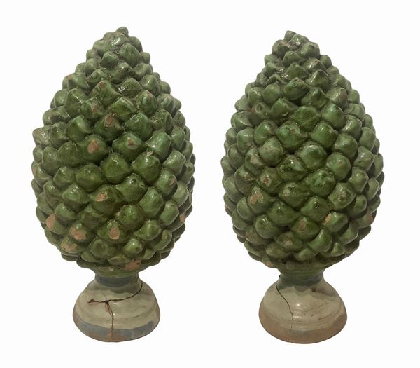 Pair of polychrome pine cones from Caltagirone