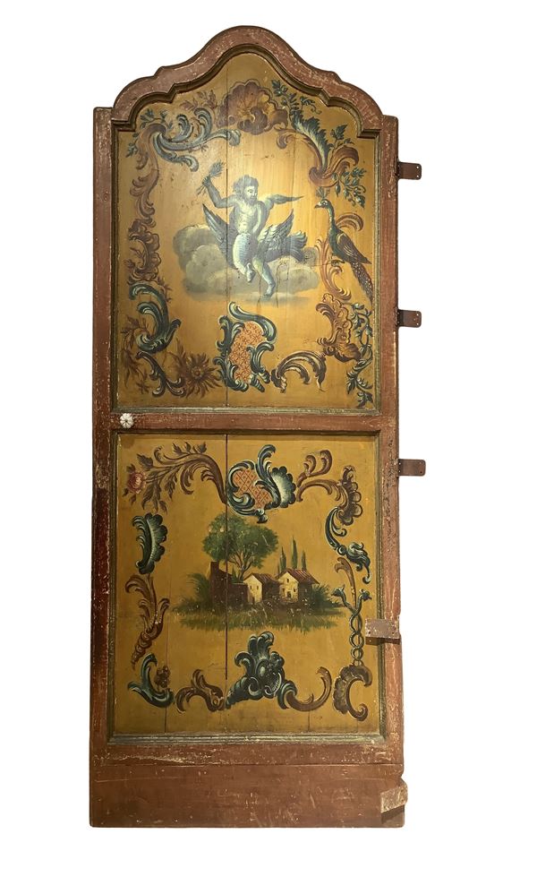 Lacquered and painted door, decorated on both sides