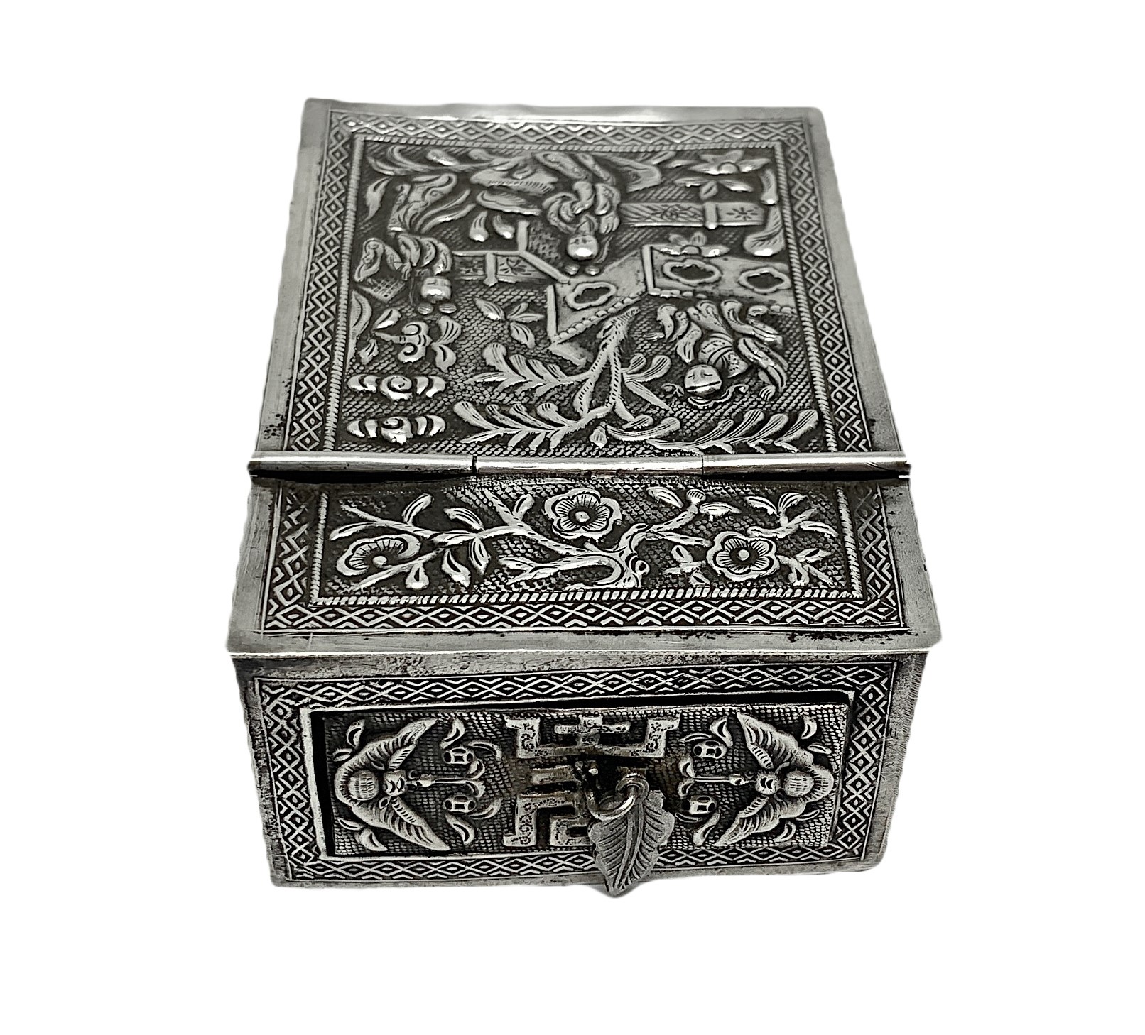 Piccola scatola con cassetto e specchio con scena di vita giapponese