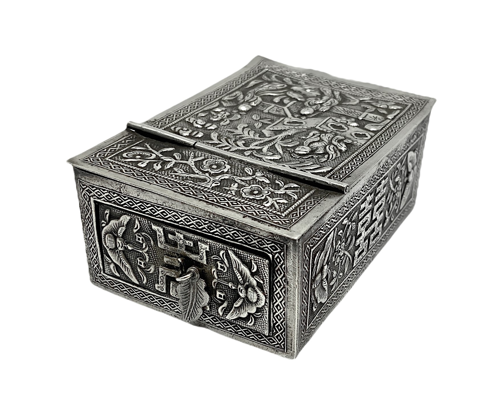 Piccola scatola con cassetto e specchio con scena di vita giapponese