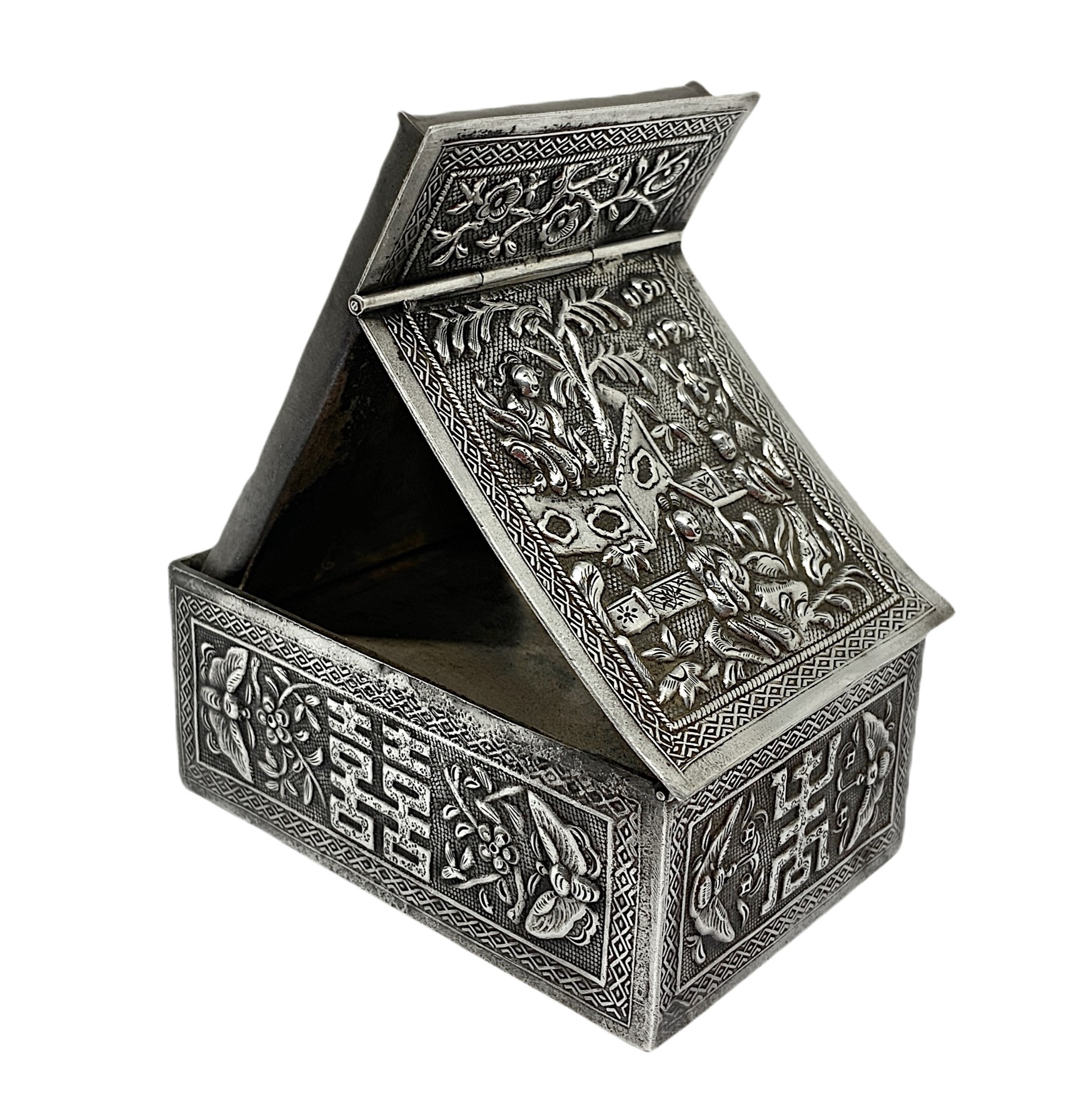 Piccola scatola con cassetto e specchio con scena di vita giapponese