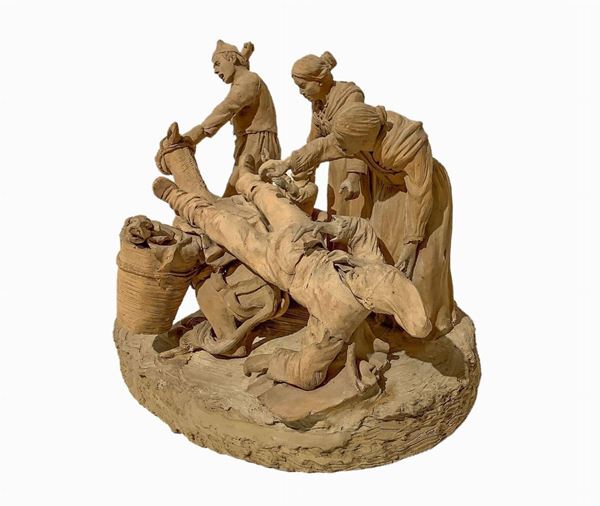 Giacomo Vaccaro - Caduta dall'asino, gruppo in terracotta 