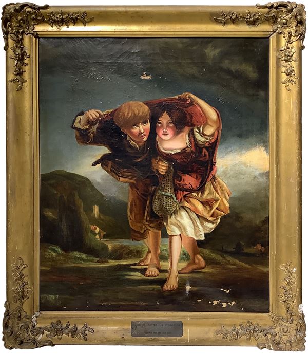Two children in the rain