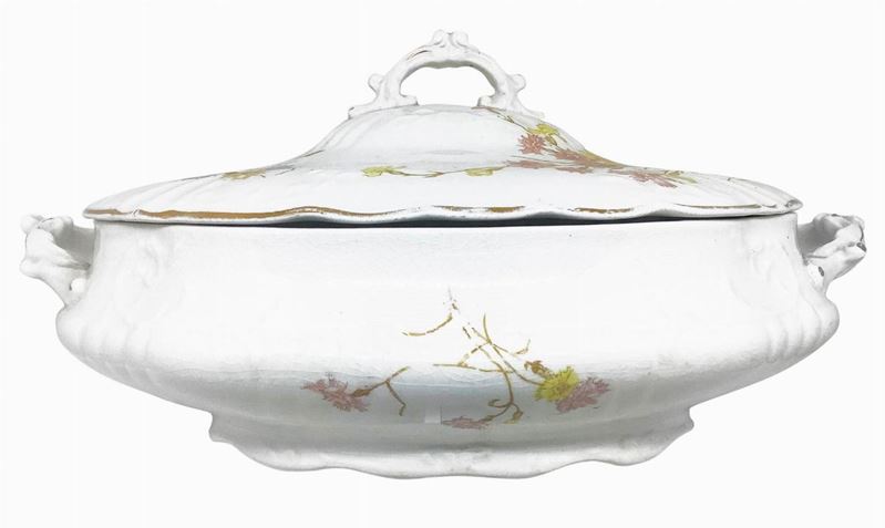Stoke On Trent Staffordshire Bros Trade, England - Zuppiera con Fondo Bianco e Decorazione a Rama...