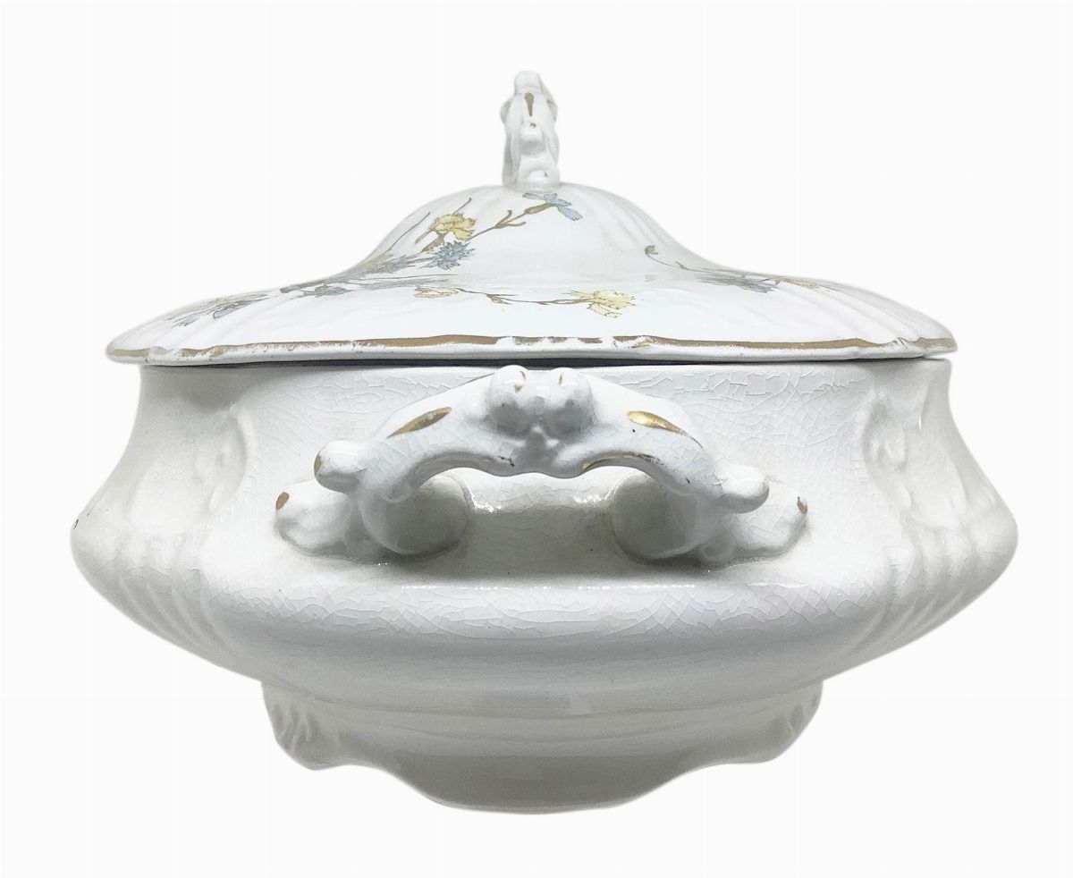 Stoke On Trent Staffordshire Bros Trade, England - Zuppiera con Fondo Bianco e Decorazione a Rama...