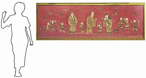 Arazzo in seta con personaggi, Cina