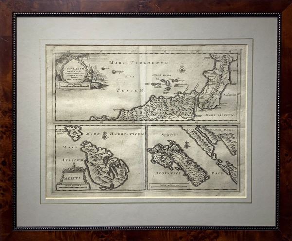 Peter Vav Der AA : Insularum Orientali -Melita-Melita Insula, Leida, Sicilia-Malta, carta geografica  (1715)  - incisione in rame - Asta Asta Eclettica - Casa d'aste La Rosa