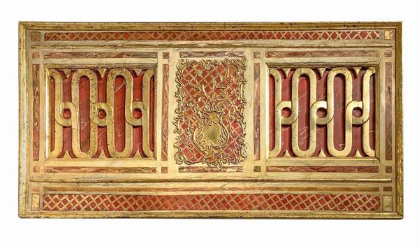 Table inside gilded frame, headboard