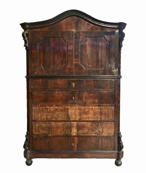 Chiffonier in rosewood, lower body composed of five drawers