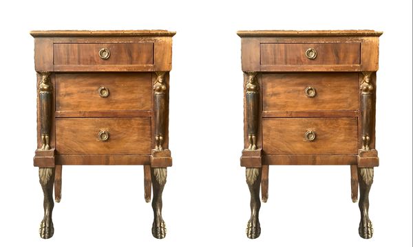 Pair of Empire bedside tables in mahogany wood
