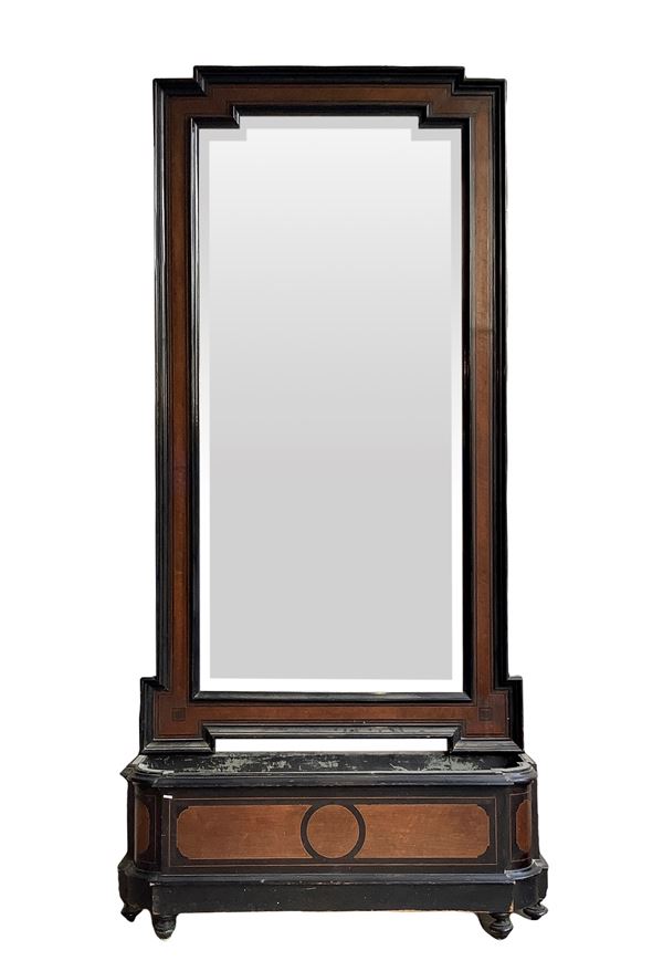 Rosewood mirror with planter with black ebonized frames