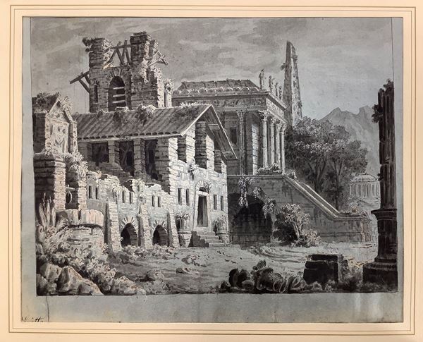 Landscape with ruins of a villa