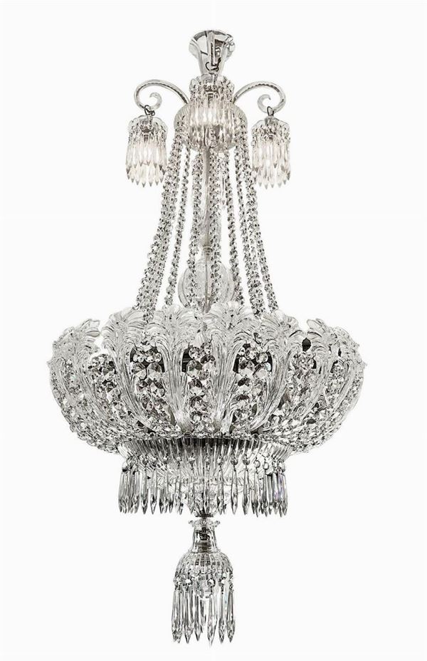 Bohemian crystal chandelier, 13 lights. Early twentieth century. H total 160 cm, diameter 80 cm max.
