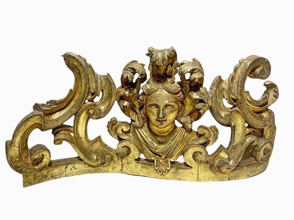 Fregio in legno dorato a foglia, secolo XVIII, barocco siciliano. Sicilia, XVIII secolo,
Cm 110x50