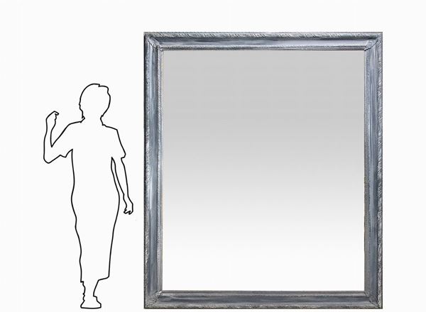 Mirror lacquered shabby chic in blue Sicilian, in nineteenth century frame. H cm 207x177
