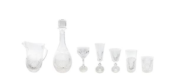 Crystal Stemware, glassware Persichino, set "Ascot", composed of 12 wine glasses, water glasses 12, 12 champagne, 12 glasses whiskey, cognac 6 glasses, 1 bottle, 1 pitcher.
