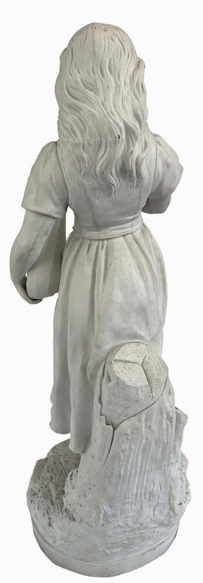 Joseph le Guluche - Giovane donna con strumento musicale, porcellana biscuit bianca