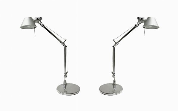 N.2 Table lamps Model Tolomeo Production Artemide. Italy, anodized aluminum structure, chromed metal base. Halogen lighting. ...
