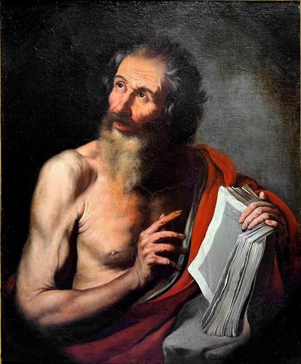 Quadro riberesco raffigurante S.Girolamo, XVII secolo, cerchia del Jusepe de Ribera, XVII secolo. San Girolamo, 78,5 x 64,5 - olio su tela. Vero e proprio capolavoro, 
