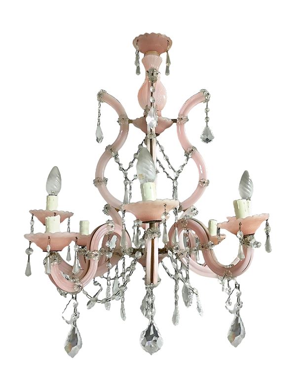 Murano glass chandelier, pink colour, 8 lights