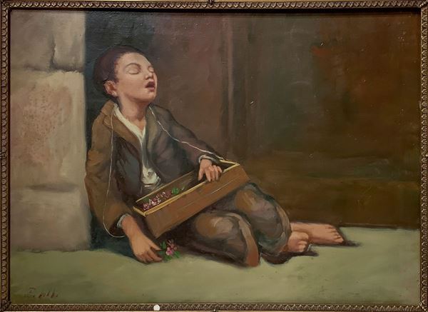 Bambino venditore di fiammiferi addormentato