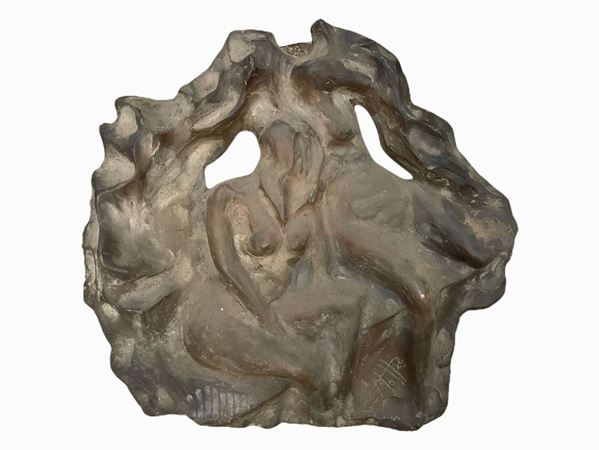 Motta - Patinated bronze cast plate depicting stylized subjects