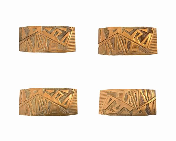 Gi&#242; Pomodoro - Gruppo di quattro maniglie in fusione di bronzo dorato