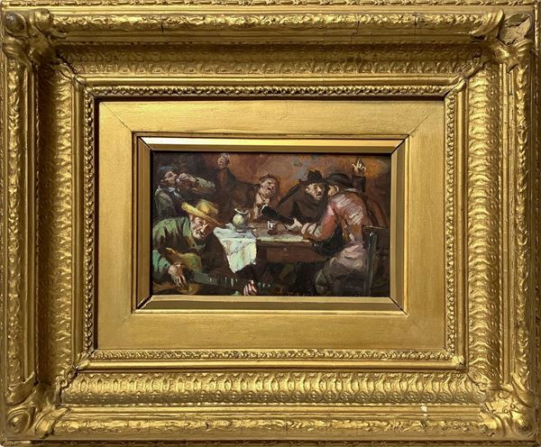 Teodoro Licini - Bozzetto raffigurante personaggi al tavolo in una bettola