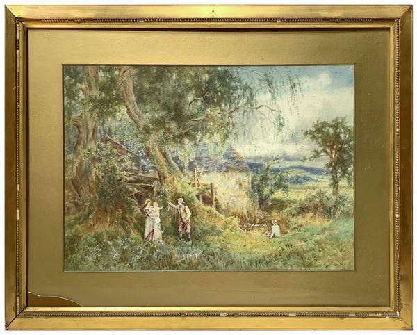 Characters on the bank of a river with source