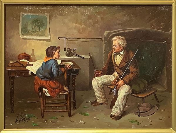 Vincenzo Volpe - Scena di interno con nonno e nipote