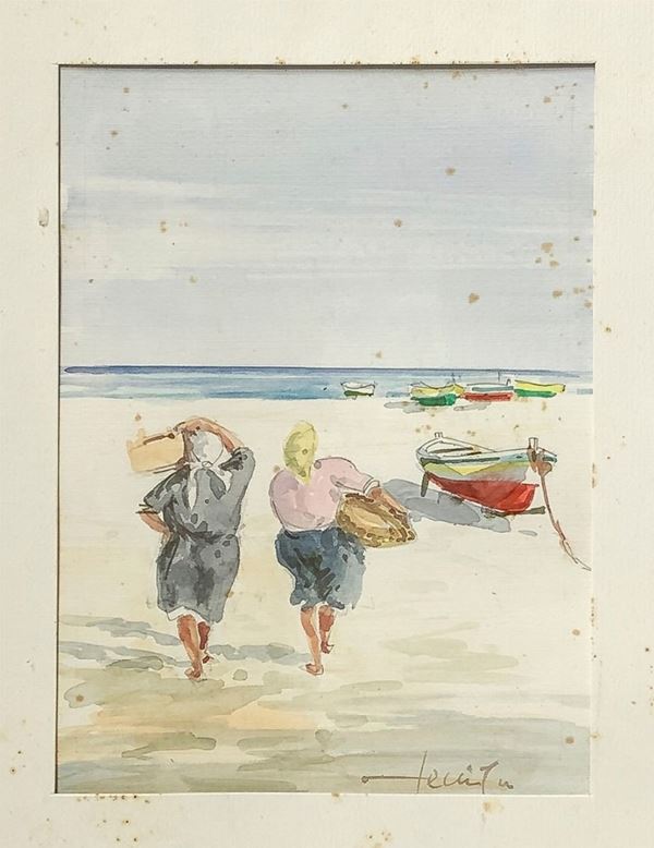 Pescatrici di telline in spiaggia
