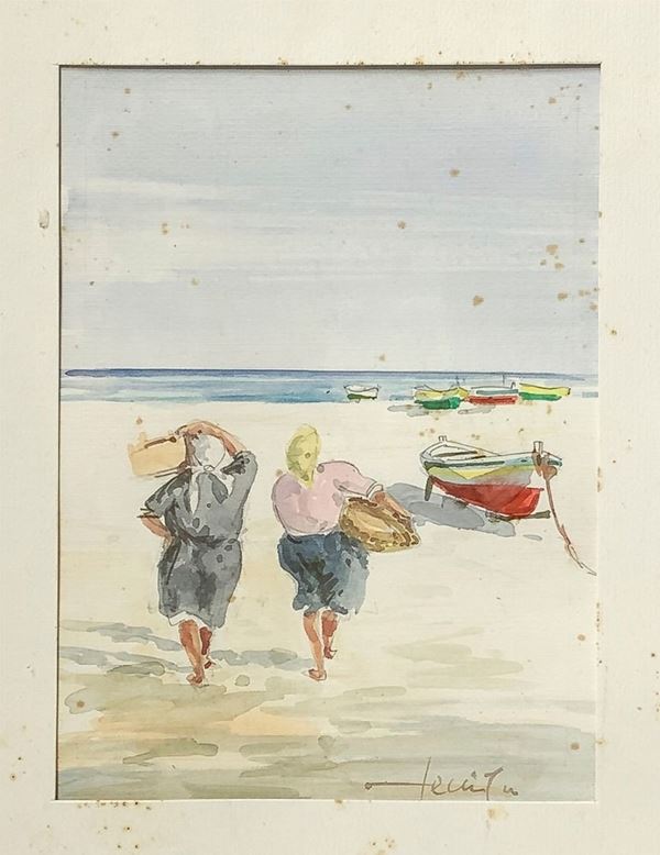 Clam fishers on the beach