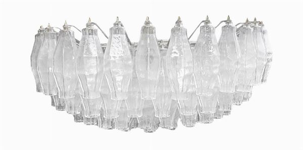 Venini - Lampada a sospensione con struttura in metallo cromato produzione Murano