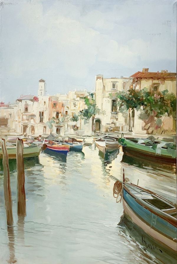 Lelio Barra - Sicilian porticciuolo with boats