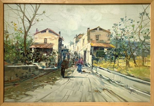 Lelio Barra - Strada di paese con personaggi