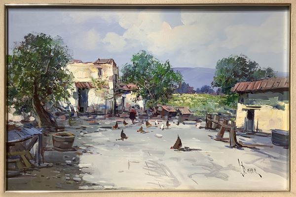 Lelio Barra - Country houses with chickens in the farmyard