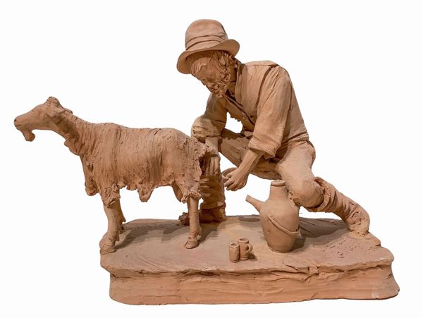 Olindo Scuto - Man milking goat