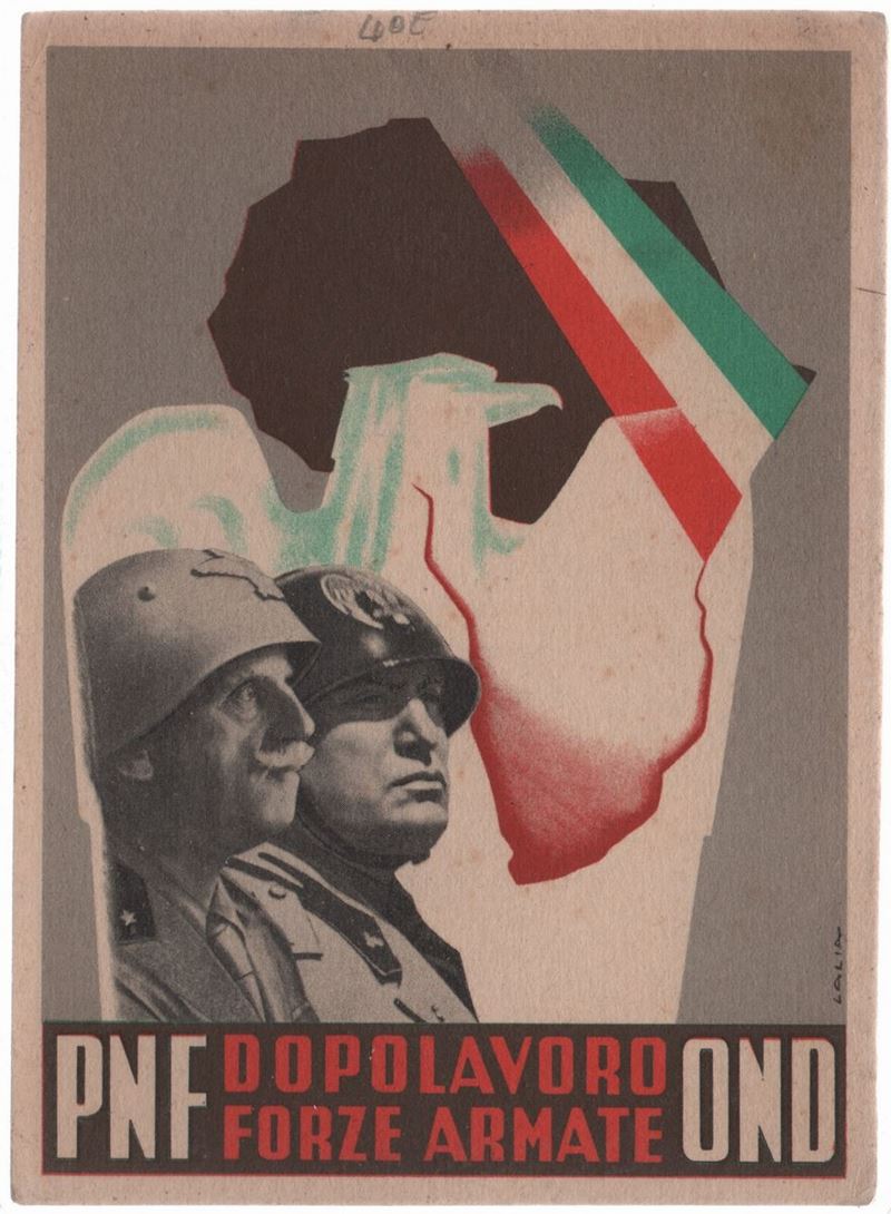 Cartolina di Propaganda Vittorio Emanuele III e Mussolini