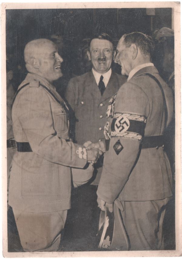 Propaganda photographic postcard, Meeting between Mussolini and Hitler and Franz Von Epp