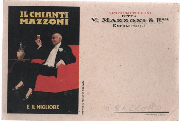 Cartolina pubblicitaria vintage Il Chianti Mazzone
